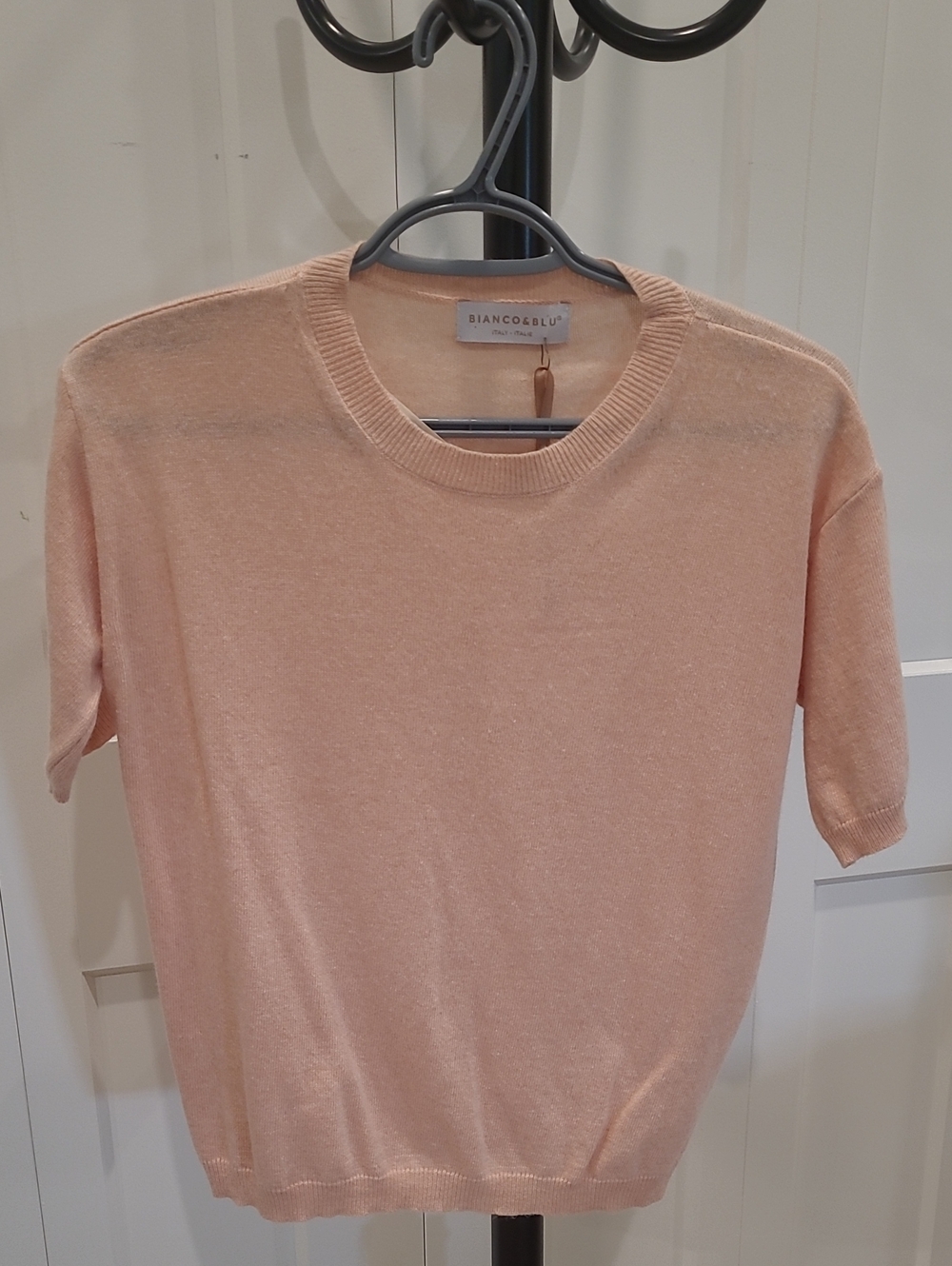 Bianco & Blu Cashmere Silk Blend Peach Short-Sleeve Sweater
